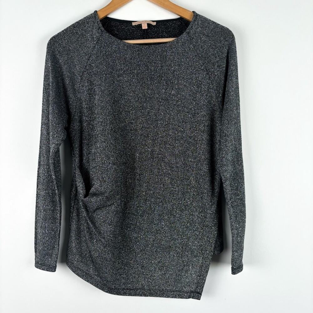 Gibson Latimer Metallic Silver Long Sleeve Draped Top